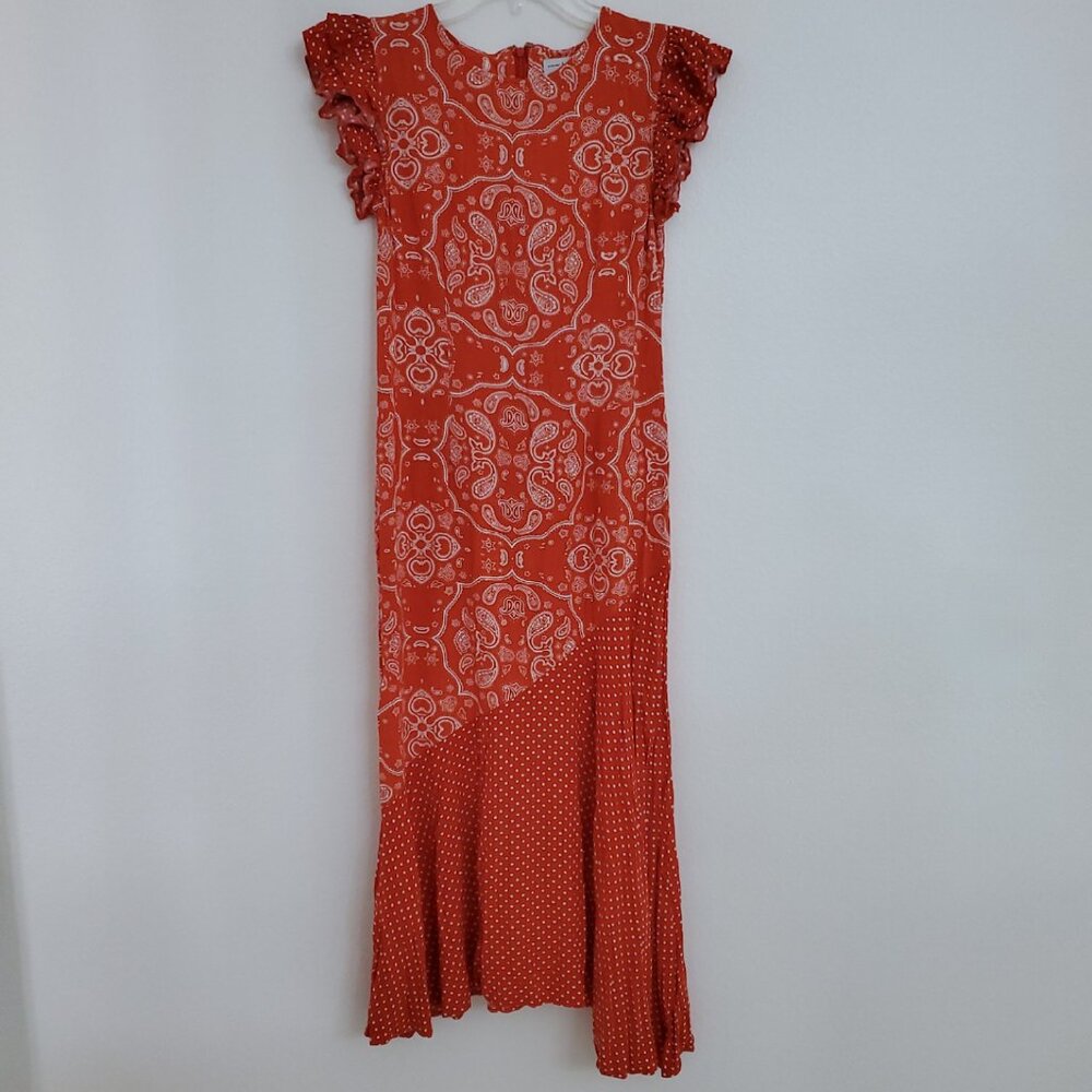 Never Fully Dressed Remi Bandana Paisley Print Red Polka Polka Midi Dress Size 2 - Picture 2 of 14